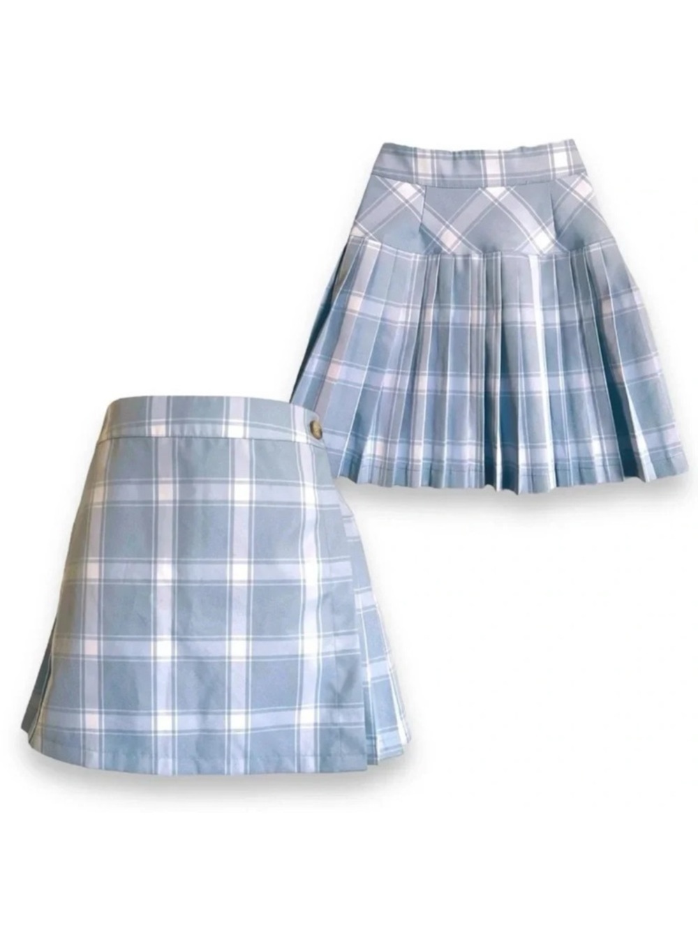 Plaid Blue White Pleated Mini Skirt Preppy Coquette Girl Y2K Forever 21 Small